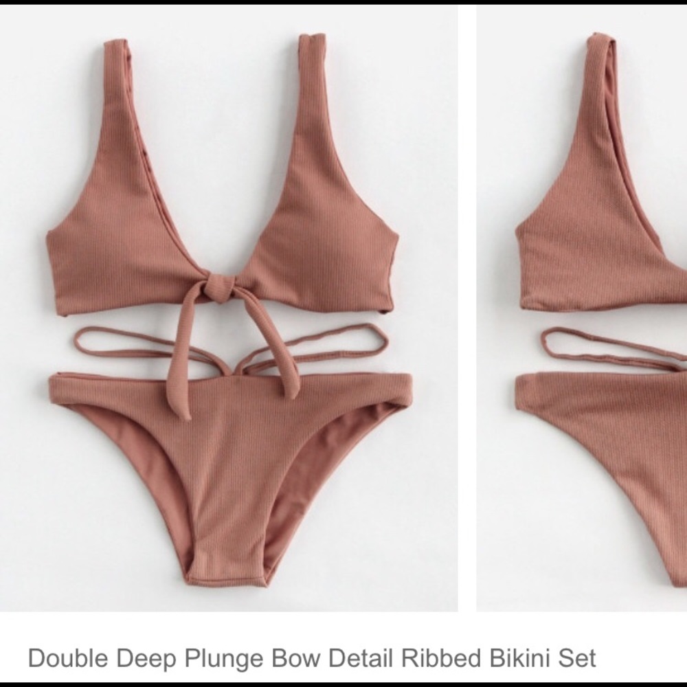 Double ribbed deep plunge bikini